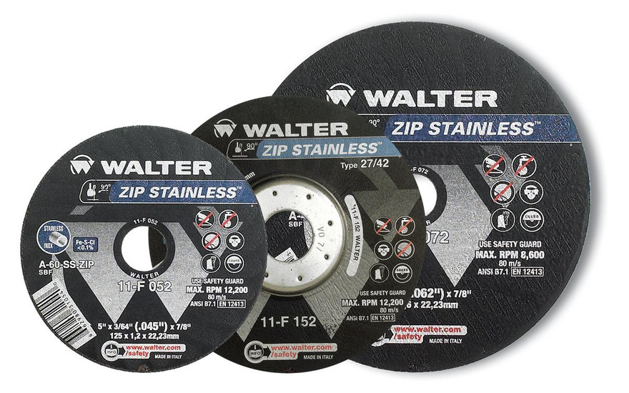 Walter Surface Technologies 11F042 ZIP STAINLESS 3/64" Type 1 Angle Grinder Cut-Off Wheel | 7/8" Arbor Hole | 4-1/2" Diameter | Sold by Box of 25