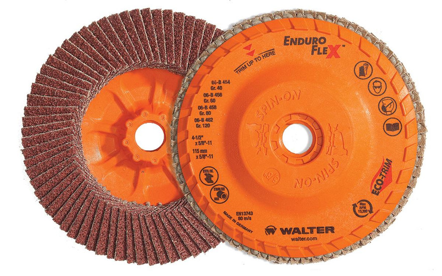 Walter Surface Technologies 15R454 ENDURO-FLEX Flap Disc | 7/8" Arbor Hole | 4-1/2" Diameter | 13300 Max. RPM | Zirconia Alumina 40 Grit | Sold by Box of 10