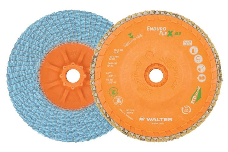 Walter Surface Technologies 06U456 ENDURO-FLEX ALU Flap Disc | 5/8" - 11 Arbor Hole | 4-1/2" Diameter | 13300 Max. RPM | Zirconia Alumina 60 Grit | Sold by Box of 10