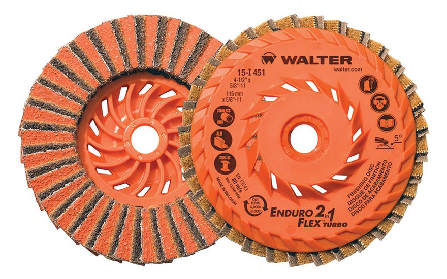 Walter Surface Technologies 15I451 ENDURO-FLEX 2-IN-1 TURBO Flap Disc | 5/8" - 11 Arbor Hole | 4-1/2" Diameter | 13300 Max. RPM | Ceramic 80 Grit | Sold by Box of 10