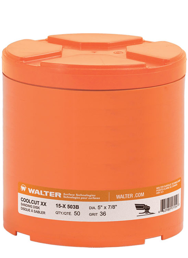 Walter Surface Technologies 15X503B COOLCUT XX Sanding Disc | 7/8" Arbor Hole | 5" Diameter | 0 Max. RPM | Aluminum Oxide/Ceramic 36 Grit | Sold by Box of 50