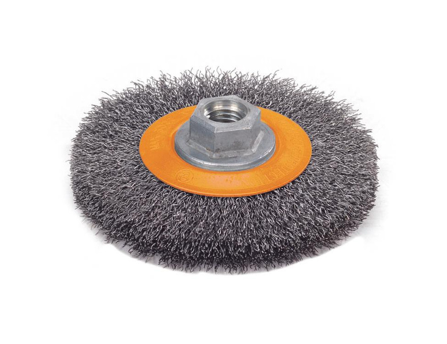 Walter Surface Technologies 13J464 Wire Wheel Brush | Crimped | 5/8" - 11 Arbor Hole | 4-1/2" Diameter | 0.0118" Wire Size | 12500 Max. RPM