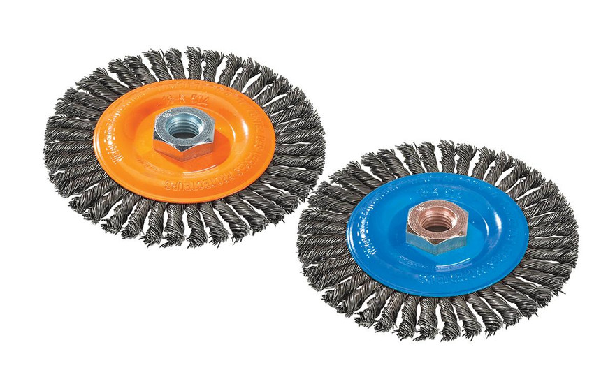 Walter Surface Technologies 13K604 Wire Wheel Brush | Stringer Bead | 5/8" - 11 Arbor Hole | 6" Diameter | 0.020" Wire Size | 10000 Max. RPM