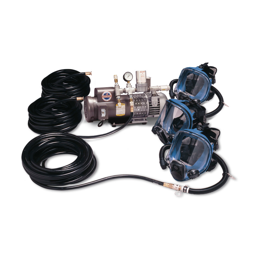 Allegro 9210-03 3-Worker Full Mask System with Three 100' Hoses | Low Pressure | Anti-Fog Lens | Clear