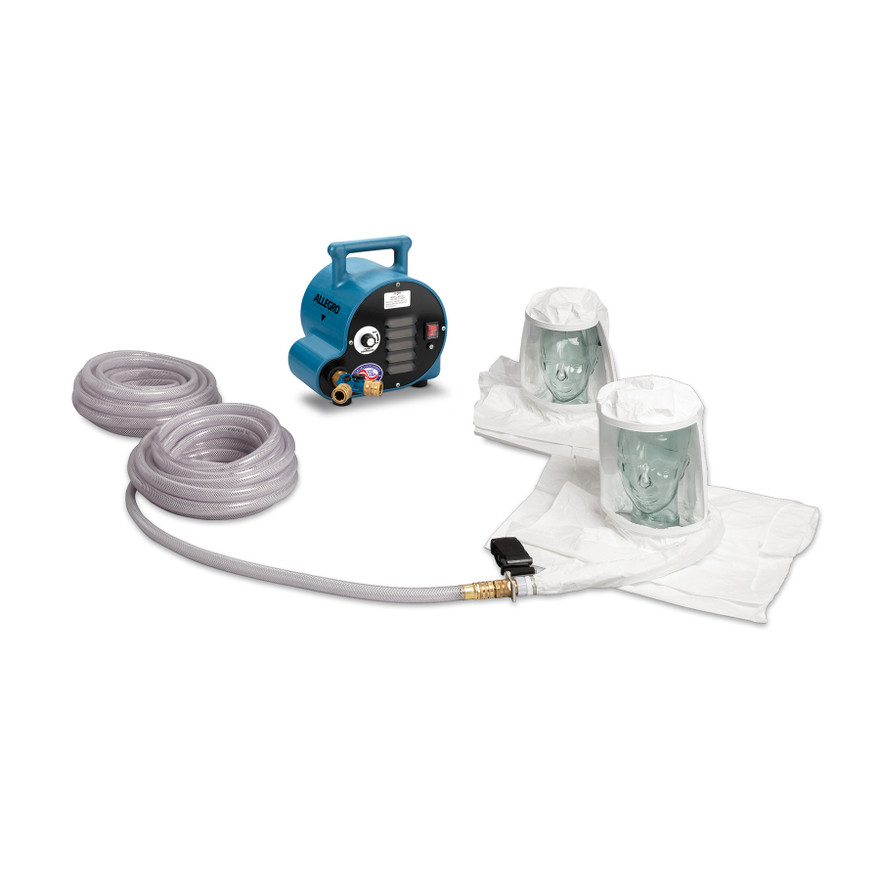 Allegro 9222-02A 2-Worker Double Bib Tyvek Hood Breathing Air Blower Respirator System with Two 50' Hoses | Low Pressure | Clear