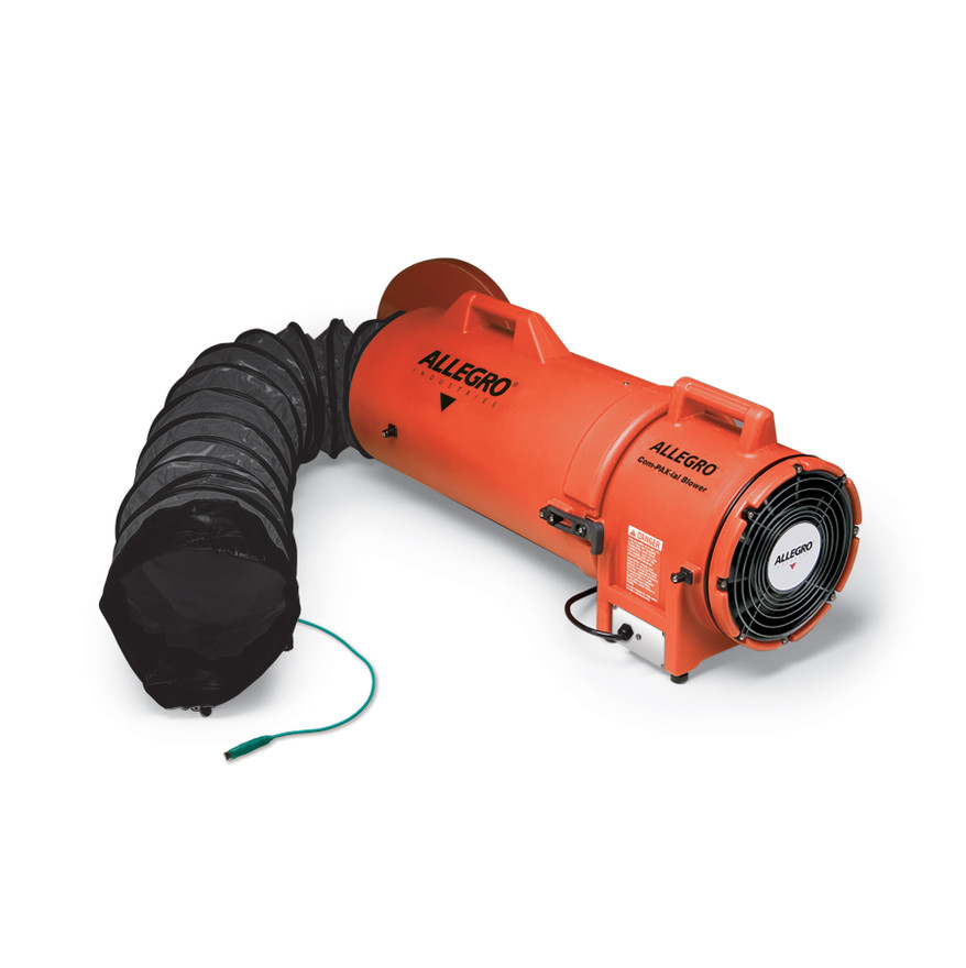 Allegro 9538-50 8" Axial Explosion-Proof Plastic Blower with Canister and 50' Statically Conductive Ducting | 1/3 HP | 115V AC