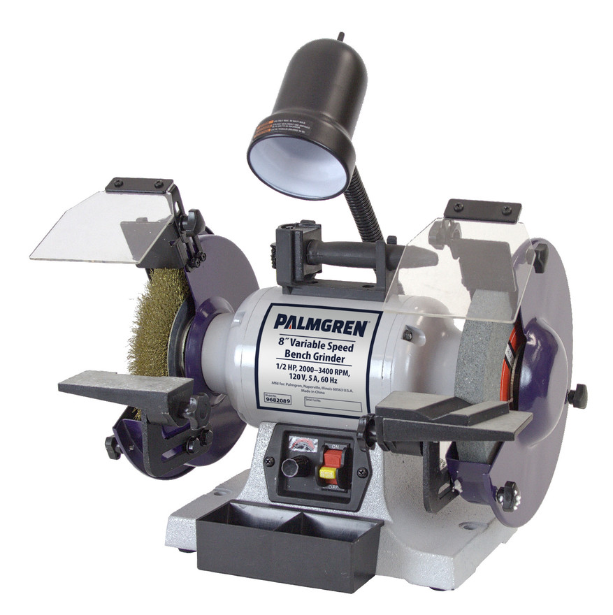 Palmgren 9682089 Variable Speed Economy Bench Grinder | 8" Wheel Diameter | 2000-3400 Max RPM | 1/2 HP