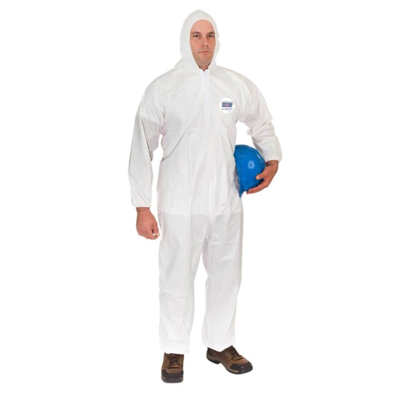 International Enviroguard 8015-M Hooded Disposable Coverall | Elastic Wrist | White | Medium