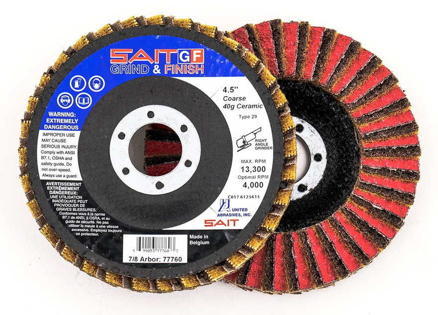 United Abrasives SAIT 77760 GF Non-Woven Flap Disc | 4-1/2" Diameter | 7/8" Arbor Hole | Ceramic 40 Grit | Grade Coarse | Sold by Pack of 10