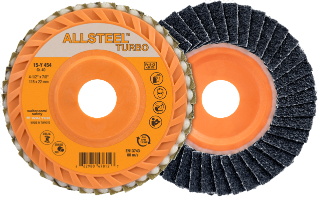 Allsteel TURBO 06Y456 Industrial Flap Disc | 4-1/2" Diameter | Zirconia Alumina 60 Grit | 13,300 Max RPM | Sold by Box of 10