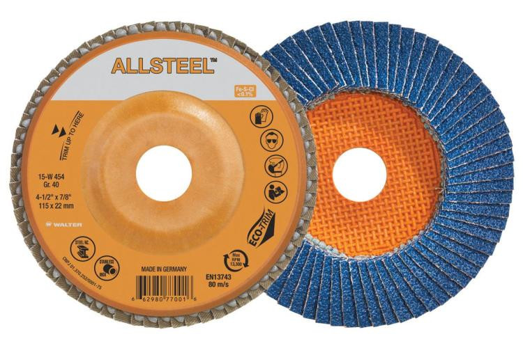 Allsteel 06W458 Flap Disc | Type 27S | 4-1/2" Diameter | 5/8" - 11 Arbor Hole | Zirconia Alumina 80 Grit | Sold by Box of 10