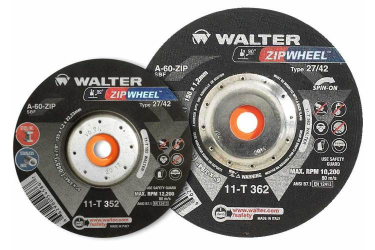 Walter Surface Technologies 11T352 ZIP WHEEL SPIN-ON Cut-Off Wheel | Type 27S | 5" Diameter | 3/64" Thickness | 5/8" - 11 Arbor Hole | A-60 Grade | Sold by Box of 25