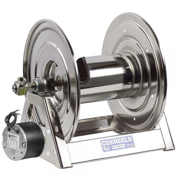Coxreels 1125-4-100-E-SP Stainless Steel Electric 12V DC 1/3HP Motor Rewind Hose Reel | SS1125 Series | 1/2" Hose Diameter | 100' Hose Length | 3000 Max PSI | Less Hose
