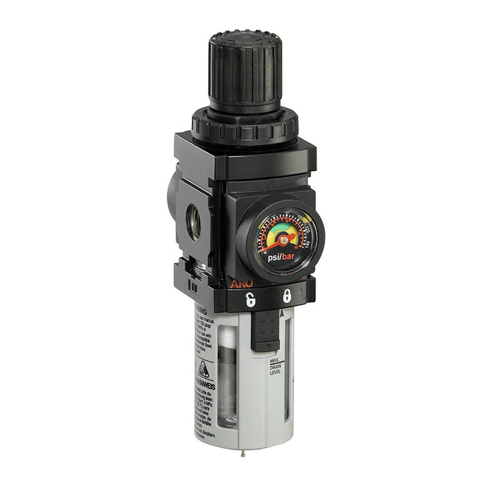 ARO P39114-200 Relieving Piggyback Filter-Regulator | 1000 Series | 1/8" Port Size | Polycarbonate Bowl | 43 SCFM