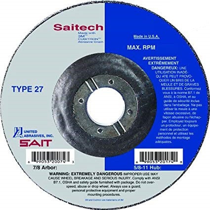 United Abrasives 1/4" Type 27 Ceramic Grinding Wheel | 20046 | 4-1/2" Diameter