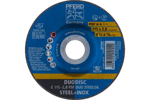 Pferd 63333 PSF DUODISC STEELOX Type 27 Cut-Off Wheel | 4-1/2"  Diameter | 7/8" Arbor Hole | 1/8" Thickness | Sold by Box of 10
