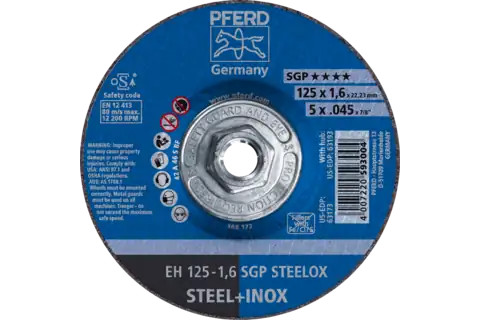 Pferd 63193 SGP STEELOX Type 27 Cut-Off Wheel | 5" Diameter | 5/8-11" Arbor Hole | 0.045" Thickness | Sold by Box of 10