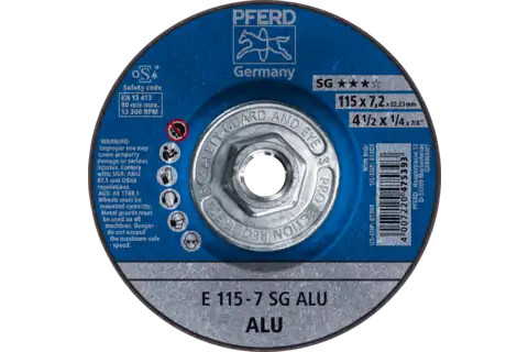 Pferd 61303 SG ALU Type 27 Grinding Wheel | 4-1/2"  Diameter | 5/8-11" Arbor Hole | 1/4" Thickness | Sold by Box of 10