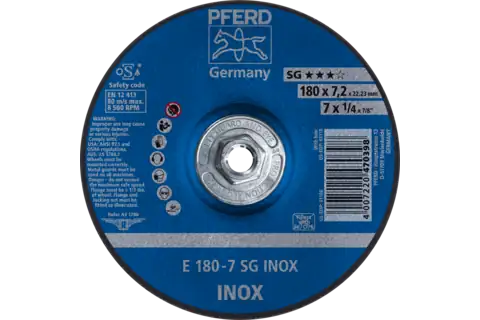Pferd 61110 SG INOX Type 27 Grinding Wheel | 7" Diameter | 5/8-11" Arbor Hole | 1/4" Thickness | Sold by Box of 10