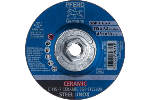 Pferd 60063 CERAMIC SGP STEELOX Type 27 Grinding Wheel | 4-1/2"  Diameter | 5/8-11" Arbor Hole | 1/4" Thickness | Sold by Box of 10