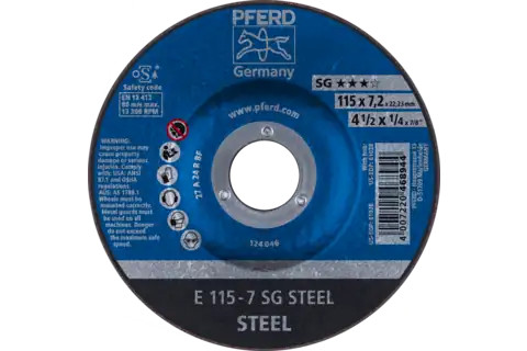 Pferd 61026 SG STEEL Type 27 Grinding Wheel | 4-1/2"  Diameter | 7/8" Arbor Hole | 1/4" Thickness | Sold by Box of 10