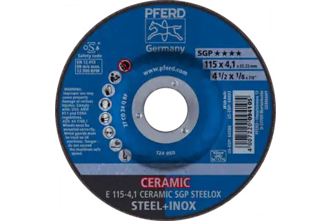 Pferd 60088 CERAMIC SGP STEELOX Type 27 Grinding Wheel | 4-1/2"  Diameter | 7/8" Arbor Hole | 1/8" Thickness | Sold by Box of 10