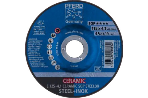 Pferd 60089 CERAMIC SGP STEELOX Type 27 Grinding Wheel | 5" Diameter | 7/8" Arbor Hole | 1/8" Thickness | Sold by Box of 10