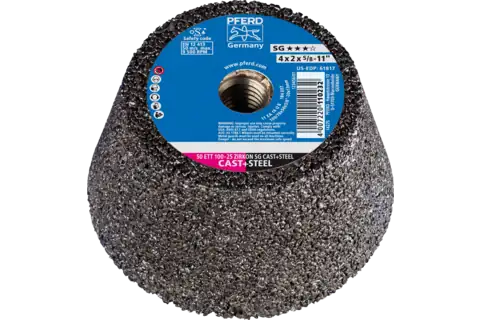 Pferd 61817 SG CAST + STEEL Shape 11 Cup Wheel | 4" Diameter | 5/8-11" Arbor Hole | 2" Thickness | Sold by Box of 2