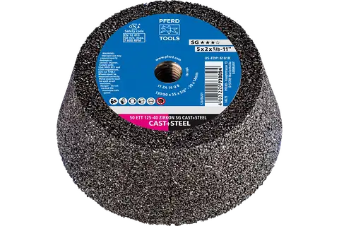 Pferd 61818 SG CAST + STEEL Shape 11 Cup Wheel | 5" Diameter | 5/8-11" Arbor Hole | 2" Thickness | Sold by Box of 2