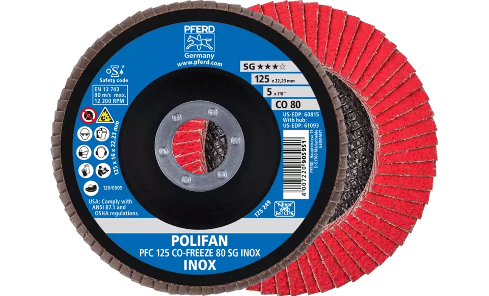 Pferd 60815 Polifan Flap Disc | 7/8" Arbor Hole | 5" Diameter | Ceramic Oxide 80 Grit | Type 29 | Sold by Box of 10