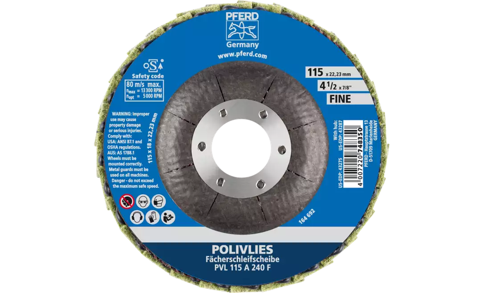 Pferd 43275 Polivlies Flap Disc | 4-1/2" Diameter | 7/8" Arbor Hole | Aluminum Oxide 240 Grit | Sold by Box of 5