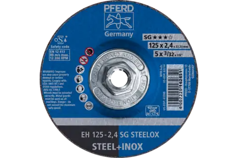 Pferd 63214 SG STEELOX Type 27 Cut-Off Wheel | 5" Diameter | 5/8-11" Arbor Hole | 3/32" Thickness | Sold by Box of 10