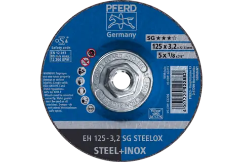 Pferd 63215 SG STEELOX Type 27 Cut-Off Wheel | 5" Diameter | 5/8-11" Arbor Hole | 1/8" Thickness | Sold by Box of 10