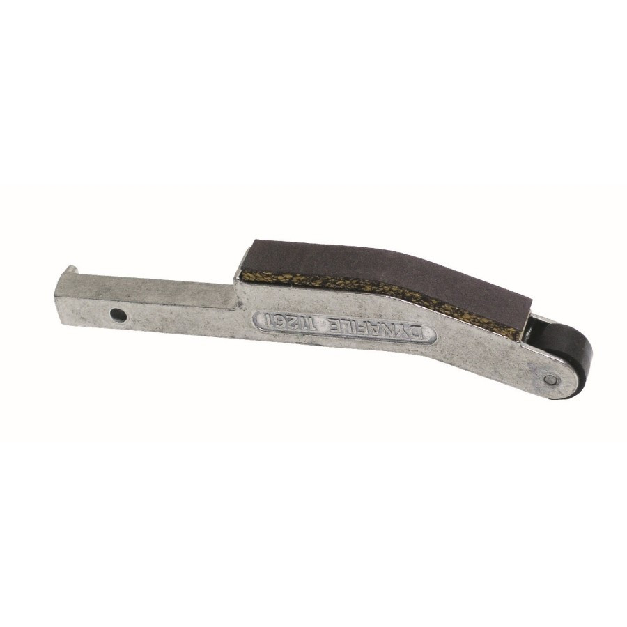 Dynabrade Dynafile Contact Arm Assembly | 11261 | 5/8" D x 3/8" W | Rubber Wheel | The Banana Arm | 1/2" W Platen
