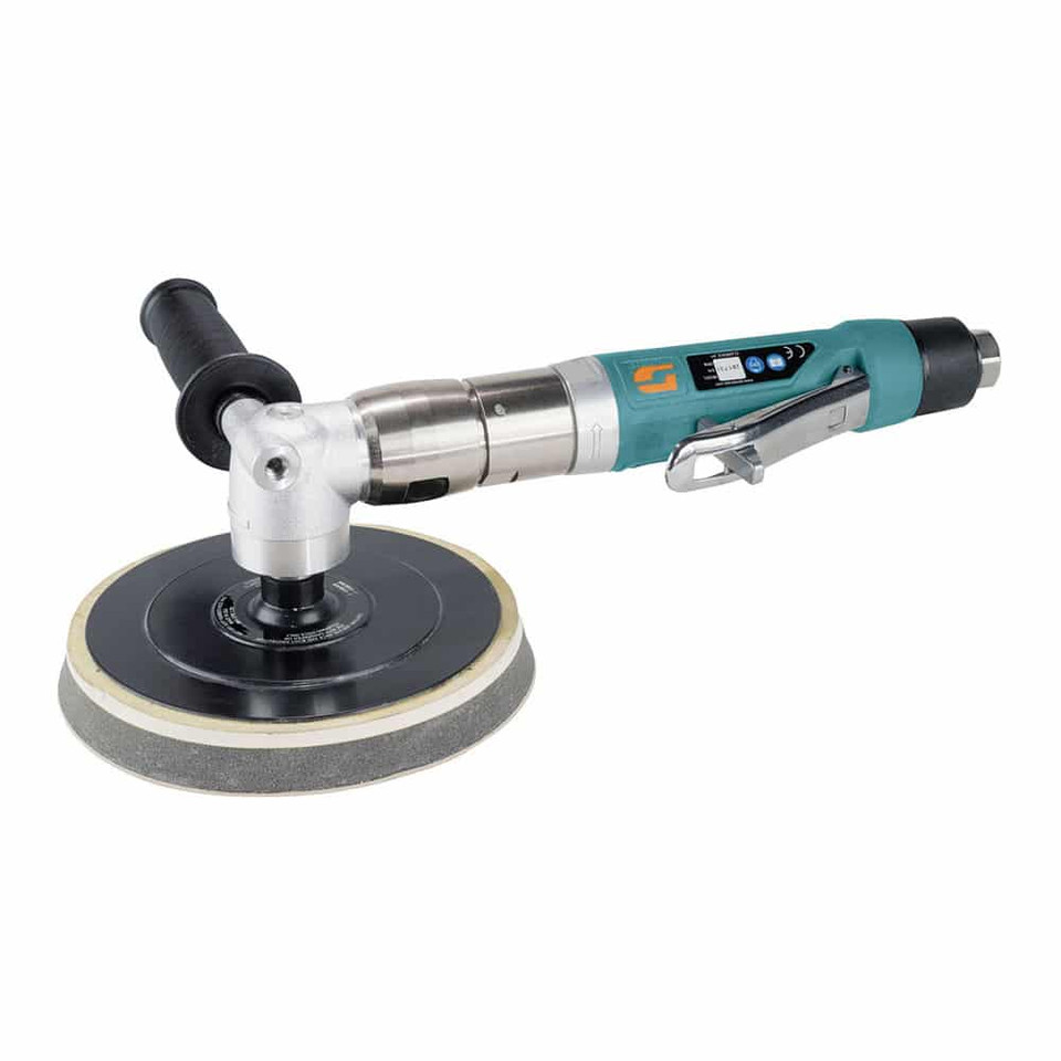 Dynabrade 51396 6"-8" Right Angle Two-Hand Rotary Air Buffer | 1 HP | 2,800 RPM | M14 Male Tool Thread | Safety-Lock Throttle