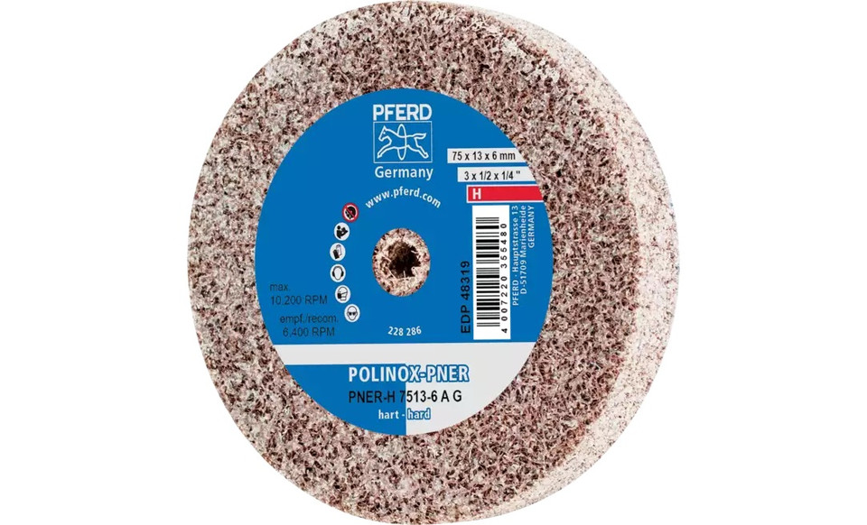 Pferd 48319 3" x 1/2" Non Woven Polinox Unitized Wheel | 10,200 Max. RPM | Aluminum Oxide Coarse Grit | Hard | 8AC