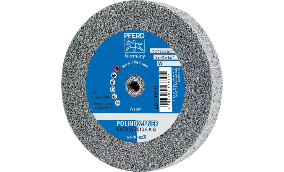 Pferd 48311 3" x 1/2" Non Woven Polinox Unitized Wheel | 10,200 Max. RPM | Aluminum Oxide Coarse Grit | Soft | 2AM