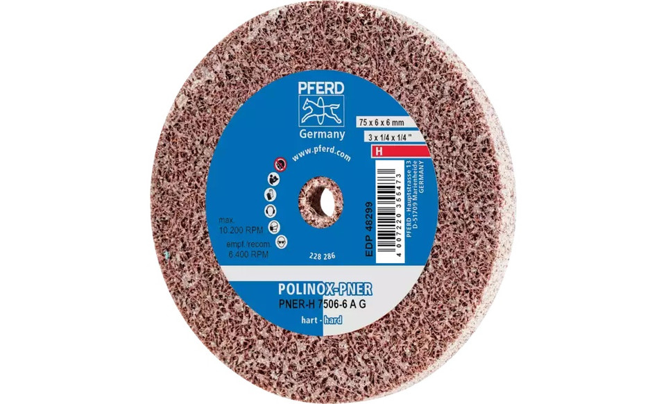 Pferd 48299 3" x 1/4" Non Woven Polinox Unitized Wheel | 10,200 Max. RPM | Aluminum Oxide Coarse Grit | Hard | 8AC