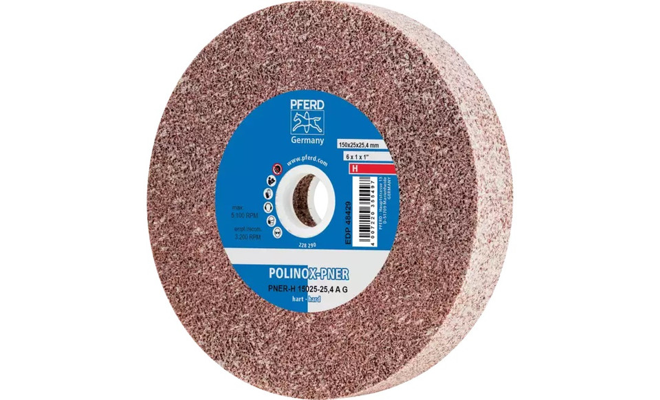 Pferd 48429 6" x 1" Non Woven Polinox Unitized Wheel | 5,100 Max. RPM | Aluminum Oxide Coarse Grit | Hard | 8AC