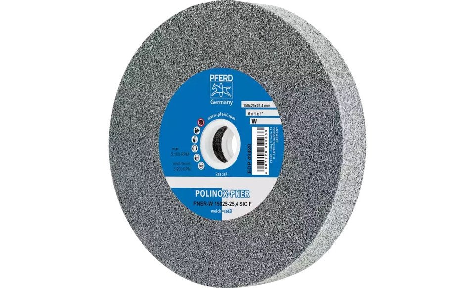 Pferd 48420 6" x 1" Non Woven Polinox Unitized Wheel | 5,100 Max. RPM | Silicon Carbide Fine Grit | Soft | 2SF