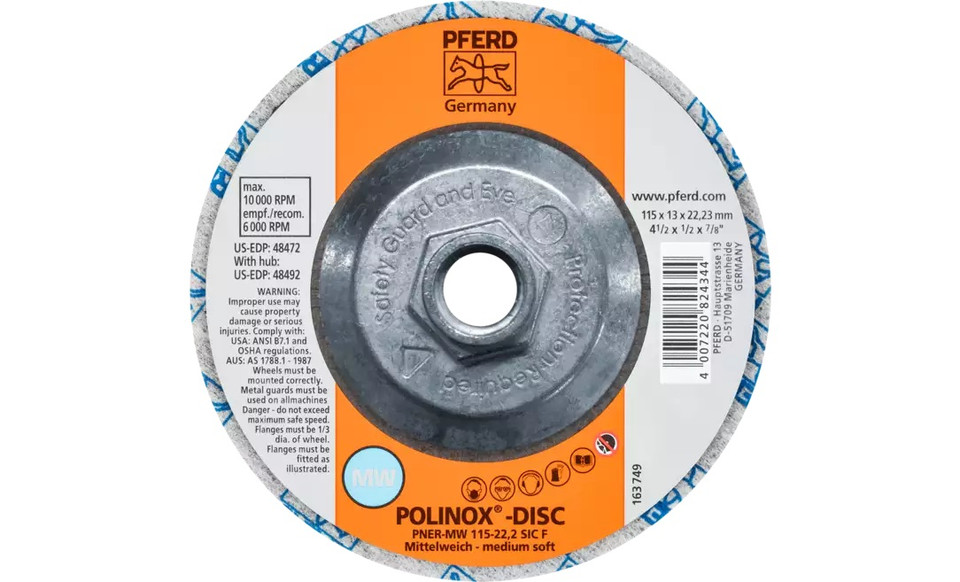 Pferd 48492 4-1/2" Non Woven Polinox Unitized Disk T27 Conical | 10,000 Max. RPM | Silicon Carbide Fine Grit | Medium Soft | 3SF