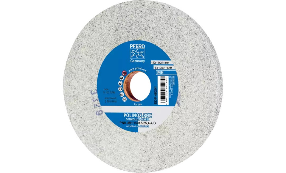 Pferd 48202 6" x 1/2" Non Woven Polinox Convolute Wheel | 5,100 Max.RPM | Silicon Carbide Fine Grit | Medium Hard | 8SF