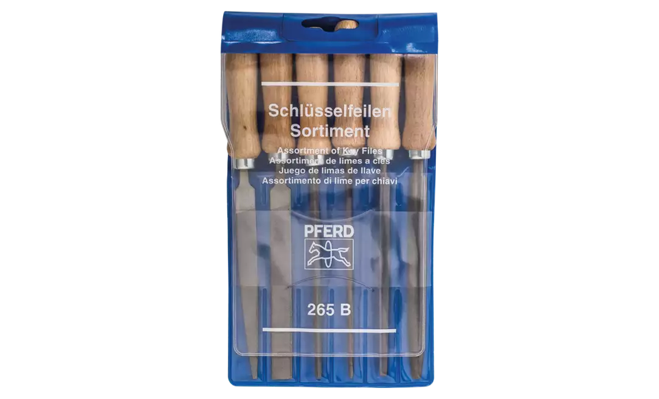 Pferd 17012 American Pattern 4" Key File Set 265 B | Wooden Handle | Second Cut | Set of 6