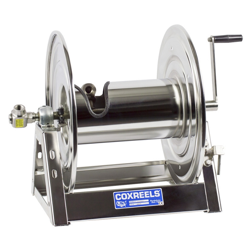 Coxreels 1125-5-100-SP Stainless Steel Hand Crank Hose Reel | 1125-SS Series | 3/4" Hose Diameter | 100' Hose Length | 3000 Max PSI | Less Hose