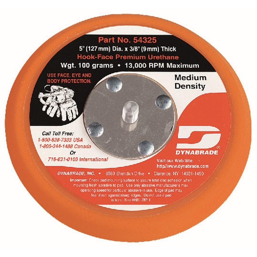 Dynabrade 54325 Non-Vacuum Disc Pad | 5" Pad Size | 3/8" Thickness | Hook-Face | Medium Density | Short Nap