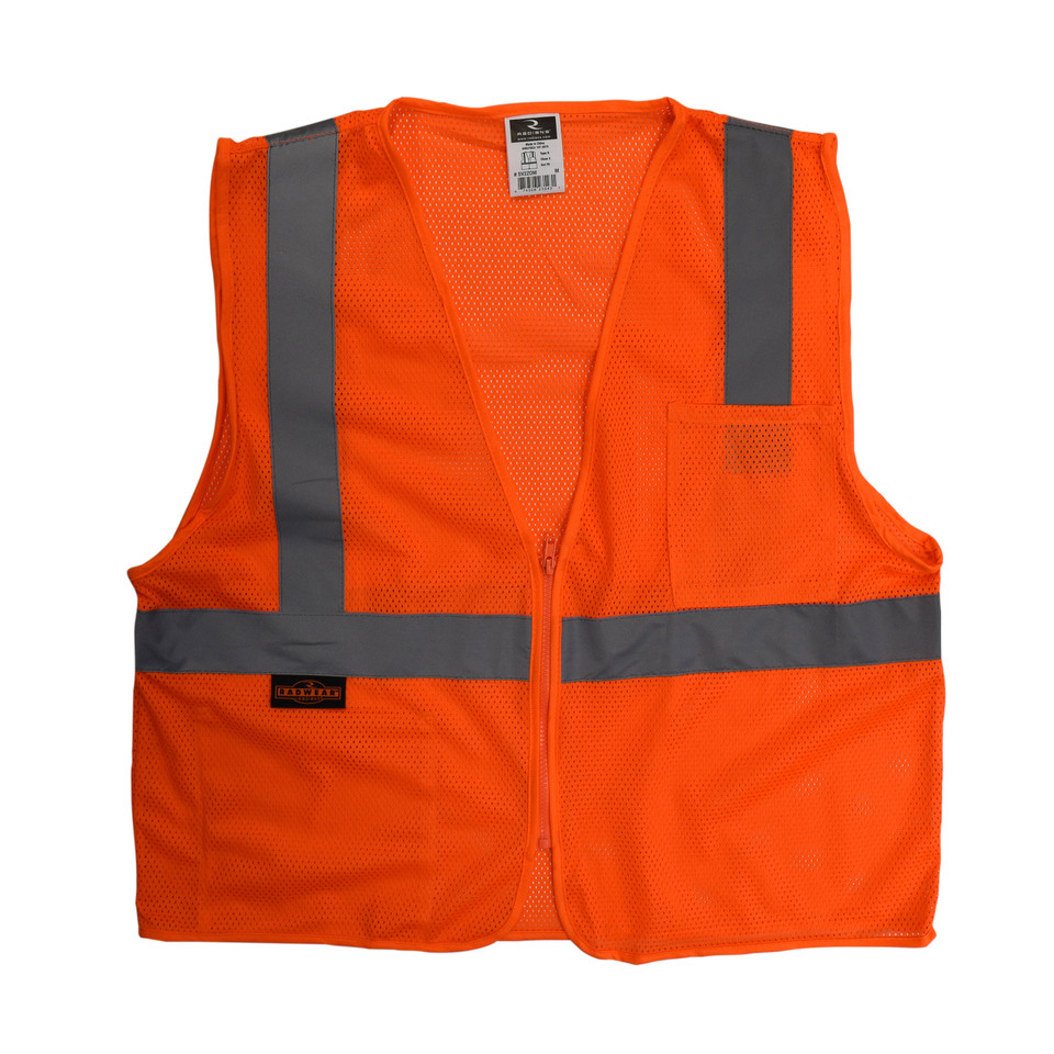 Radians SV2ZOMS Type R Class 2 Economy Mesh Safety Vest With Zipper | Hi-Vis Orange | Small Size | Each