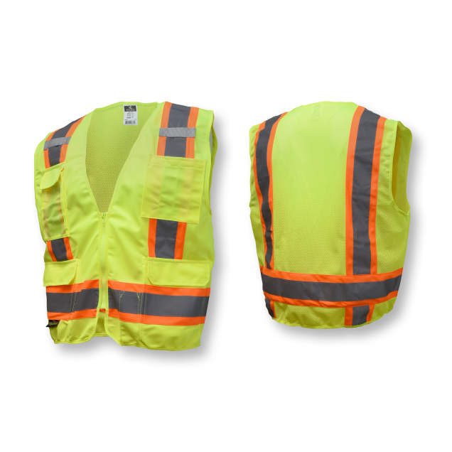 Radians SV6GL Type R Class 2 Two Tone Surveyor Solid/Mesh Safety Vest | Hi-Vis Green | Large Size | Each