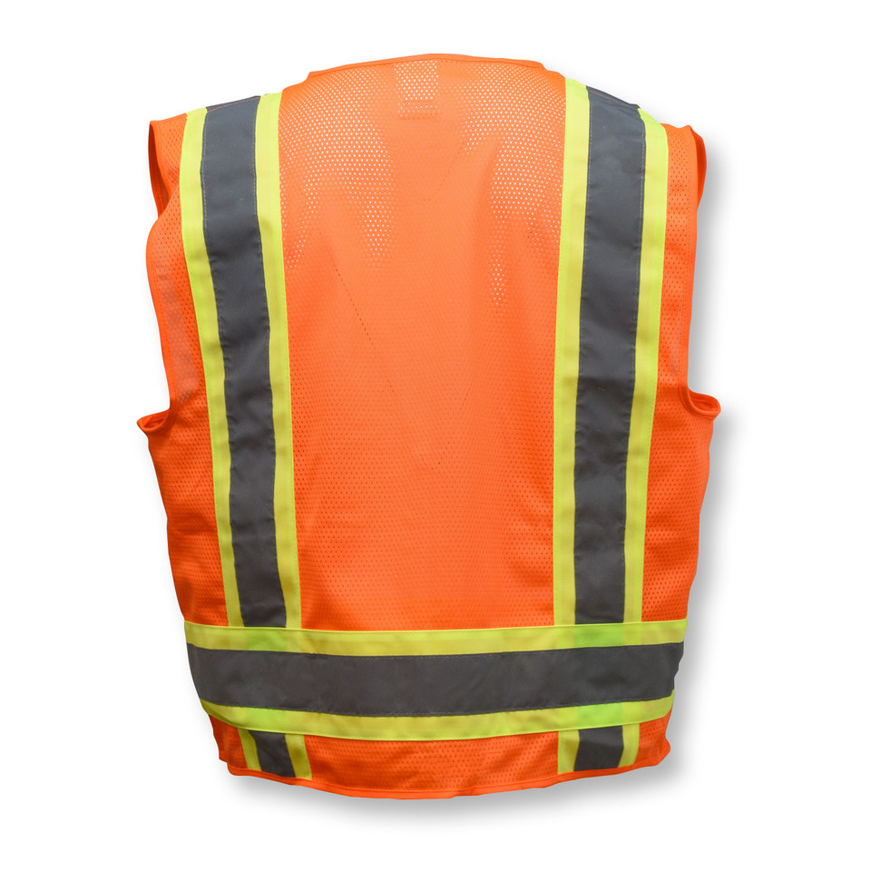 Radians SV6O5X Type R Class 2 Two Tone Surveyor Solid/Mesh Safety Vest | Hi-Vis Orange | 5X-Large Size | Each