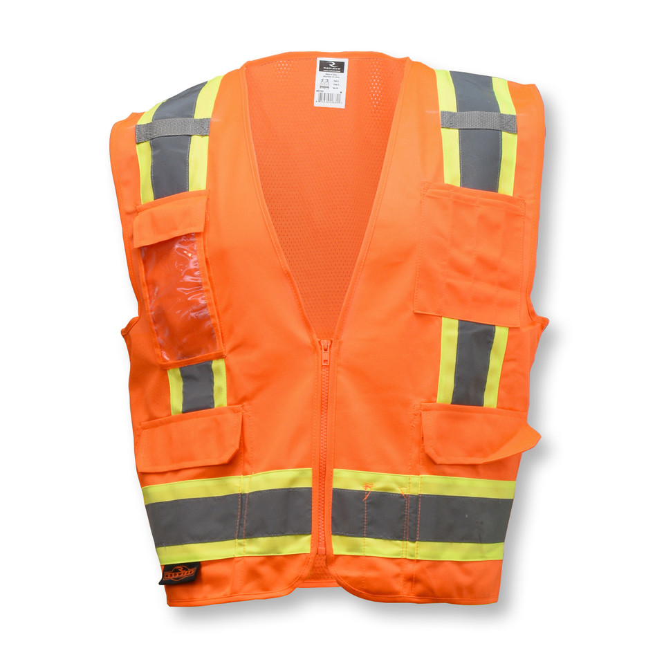 Radians SV6O5X Type R Class 2 Two Tone Surveyor Solid/Mesh Safety Vest | Hi-Vis Orange | 5X-Large Size | Each