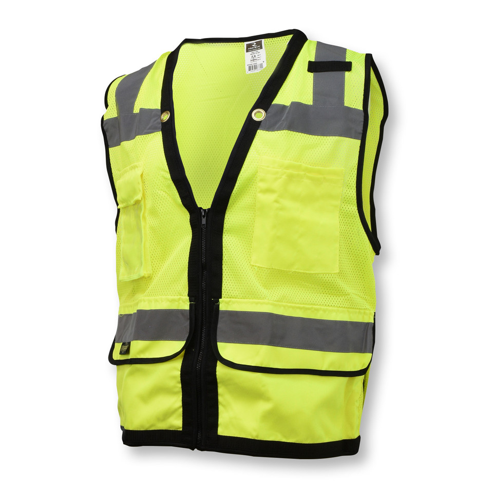 Radians SV59Z-2ZGD-L Type R Class 2 Heavy Duty Surveyor Safety Vest With Zipper | Hi-Vis Green | Large Size | Case of 24 Units